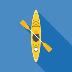 Foto op Canvas yellow kayak with paddle, flat design vector with long shadow © lukpedclub