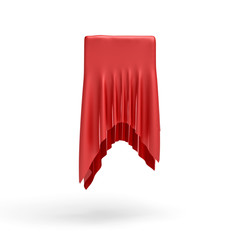 3d rendering of a piece of red satin clothes is hiding a box on the center isolated on white background