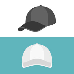 White Cap in front view and black cap in side view, flat design vector