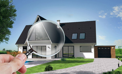 Présentation d'une maison sur tablette avec zoom sur véranda - obrazy, fototapety, plakaty