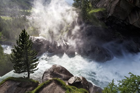 Aosta valley, Cogne, Lillaz, Italy. Lillaz waterfalls