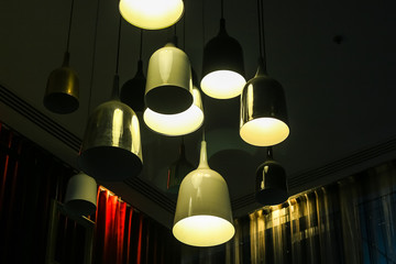 close up hanging ceiling lamp with light bulb decoration luxury style