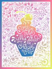 Illustration Of Cupcake And Hand Drawn Lettering.