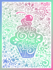 Illustration Of Cupcake And Hand Drawn Lettering.