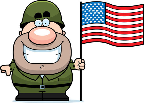 Cartoon Soldier with Flag