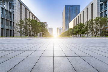Fototapeta premium Empty floor with modern business office building