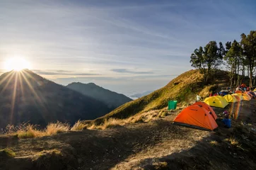 Foto op Aluminium Mount Rinjani basecamp. The mountain is the second highest volcano in Indonesia and rises to 3,726 metres (12,224 ft). © zhnger