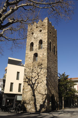 Fototapeta na wymiar Romanesque Tower of Square in LLansa, Costa Brava, Girona province, Catalonia, Spain,