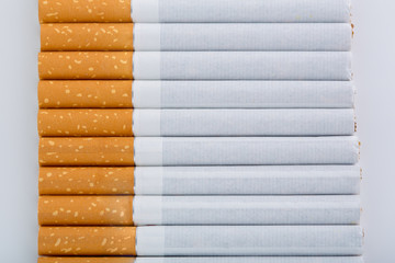 cigarette close up isolated on white background. Drug addiction. Tobacco smoking. cancer. Nicotine. Bad habit.