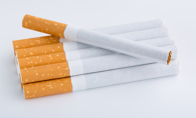 cigarette close up isolated on white background. Drug addiction. Tobacco smoking. cancer. Nicotine. Bad habit.