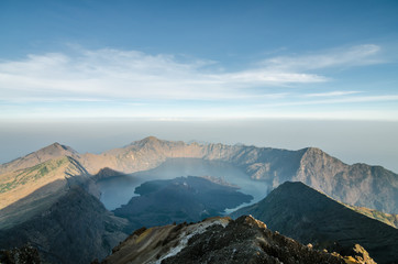 Obraz premium Mount Rinjani basecamp. The mountain is the second highest volcano in Indonesia and rises to 3,726 metres (12,224 ft).