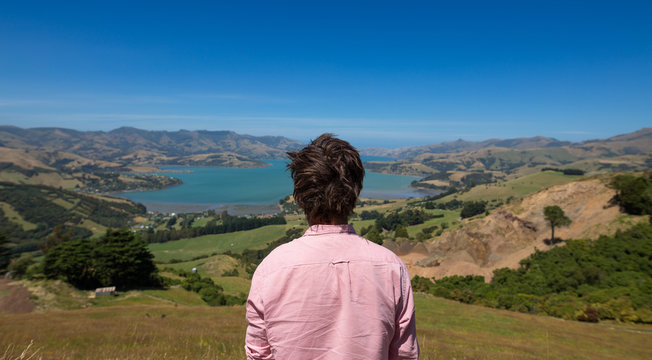 Man enjoying view, New Zealand
