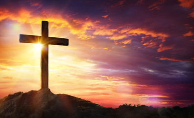Naklejka premium Crucifixion Of Jesus Christ - Cross At Sunset 