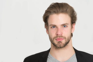 bearded man with stylish beard, moustache isolated on white