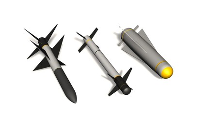set of military bombs and rockets - isolated on white