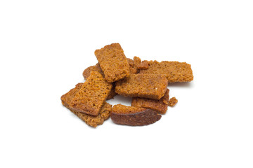 Many small salty dried rusks isolated on white