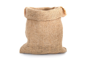 Empty bag from sacking isolated on white background