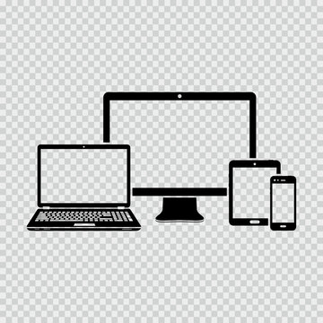 Electronic devices icons on transparent background