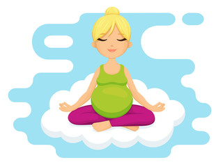 Obraz na płótnie Canvas Yoga for pregnant women. Smiling pregnant woman relaxing on cloud