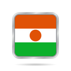 Fototapeta premium Flag of Niger. Shiny metallic gray square button.