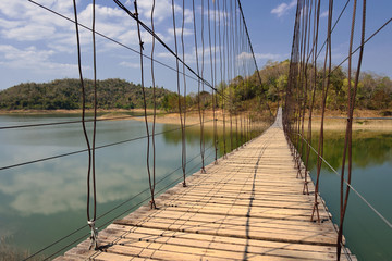 Famous rope wooden bridge in Kaeng Krachan National Park, Phetchaburi, Thailand