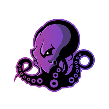 Furious octopus sport vector logo concept isolated on white background. Modern professional team badge design.
Premium quality wild cephalopod mollusk t-shirt tee print illustration.