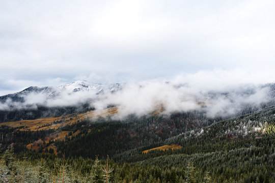 Winter landscape with a mountain valley. © brszattila