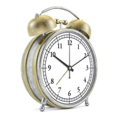 Old style alarm clock isolated on white. 3d rendering