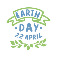 Inscription "Earth day 22 April"  in a trendy lettering style. It can be used for cards, brochures, poster, t-shirts, mugs and other promotional marketing materials