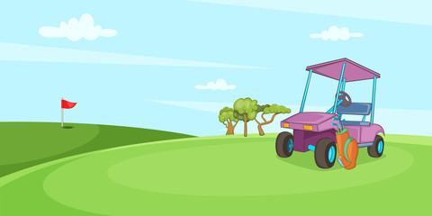 Field of golf horizontal banner, cartoon style