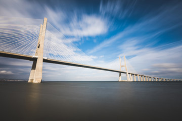 Vasco da Gama bridge in Lisbon, long exposure