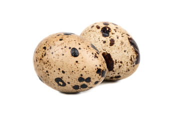 Two spotted quail eggs isolated on white background