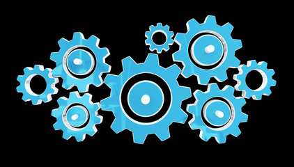 Digital gear icons 3D rendering