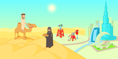Fototapeta premium UAE travel horizontal banner, cartoon style