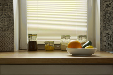 Fruits and other ingredients in the light kitchen