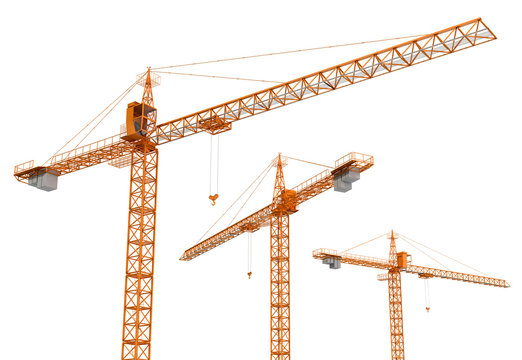 Construction cranes. 3d image. Isolated on white