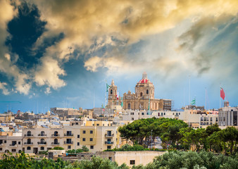 picturesque view on Valletta city of Malta at sunset