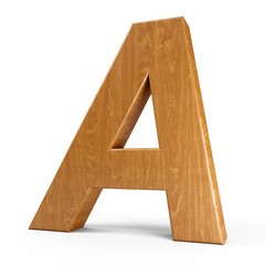 3d Rendering wood material italic letter A isolated white background