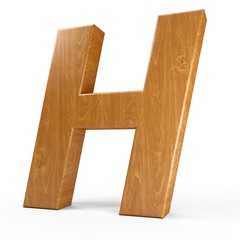 3d Rendering wood material italic letter H isolated white background