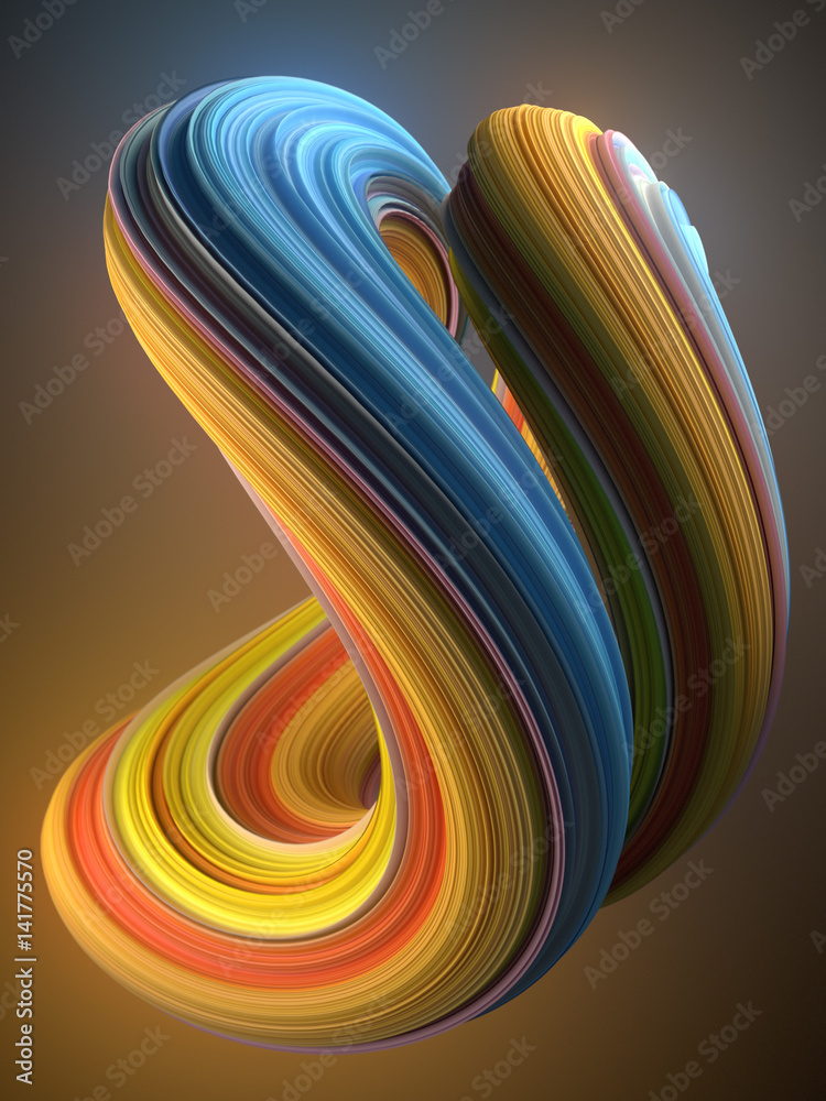 Leinwandbilder blue and yellow colored twisted shape. computer generated abstract geometric 3d render illustration