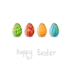 Easter greeting card with a row of 4 bright patterned eggs