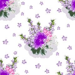 Vintage seamless pattern with cute flowers  . Hand-drawn floral background for textile, cover, wallpaper, gift packaging, printing. Romantic design .