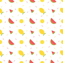 Slices of watermelon and lemon seamless pattern.