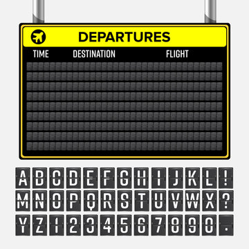 Airport Board Vector. Mechanical Timetable Information Alphabet. Aalog Font