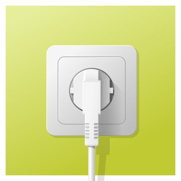 Electric plug and socket on green wall background , vector , illustration 