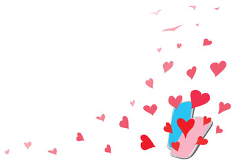 telephone conversation loving couple/ Vector concept with two mobile phones surrounded by flying hearts symbols