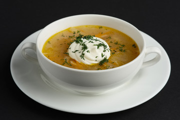 Traditional russian shchi, soup from pickled cabbage