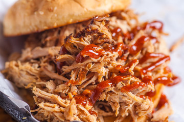 Pulled pork with sauce close up