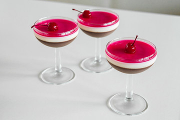 Panna cotta with cocoa and cherries