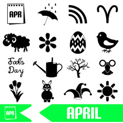 april month theme set of simple icons eps10